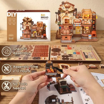 Fsolis 3D Wooden Puzzles for Adults - Mechanical Bread Factory Building Kit - color: Bread Factory