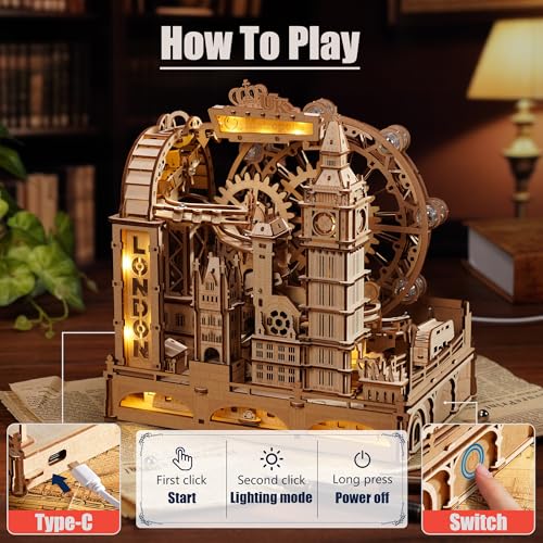 ROKR 3D Wooden Marble Run Puzzle for Adults, London Themed Mechanical Model Building Kits, 431 Pcs DIY Construction Toy, Brain Teaser Gift for Teens & Adults