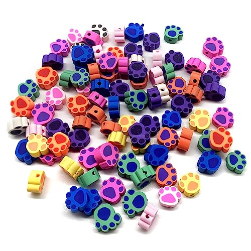 100 Pcs Polymer Clay Beads Mixed Heishi Spacer Beads Supplies for DIY Bracelet Earring Necklace Jewelry Making (Dog Paw) - color: Dog Paw
