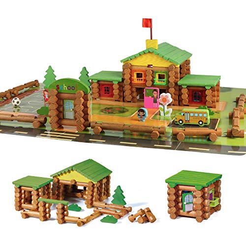 Wondertoys 269 Pieces Real Wood Logs Set Ages 3+, Classic Building Log Gift Set for Boys/Girls– Creative Construction Engineering - Top Blocks Game Kit - Preschool Education Toy - style: 269 PCS