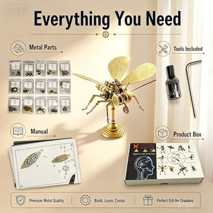 Steampunk Mechanical Insect Butterfly 3D Metal Puzzle Model Kits for Adults 150+ Parts Stunning Desk Decor Christmas & Birthday Gift for Men Adults Hobbyists (Butterfly-HD5) - style: Butterfly-HD5