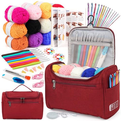 Aeelike Crochet Kit for Beginners Adults Kids, Complete Crochet Set, Winred - color: Wine Red