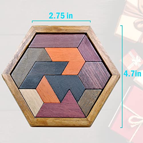 KINGOU Wooden Hexagon Tangram Brain Teaser Puzzle