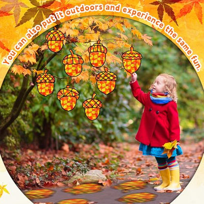 32 Sets Pine Cones Suncatchers Craft Kit DIY Window Stained Glass Effect Fall Autumn Pine Cones Paper Craft Home School Classroom Decoration Kid Birthday Gift Creative Art Project Activity Game - style: Fall Pinecone