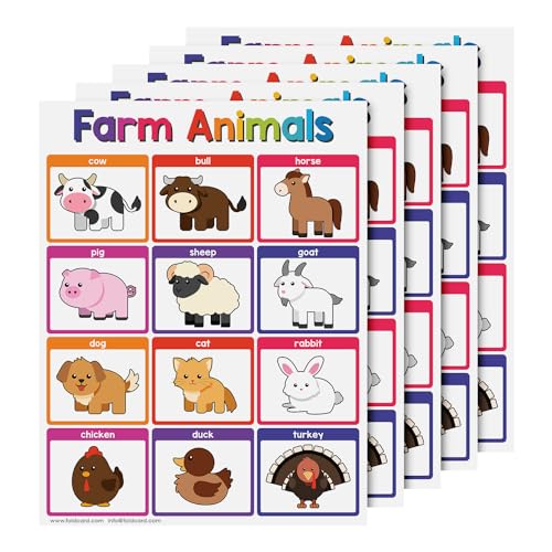FoldCard Farm Animals Chart Educational Poster 8.5x11 5pk - color: Farm Animals