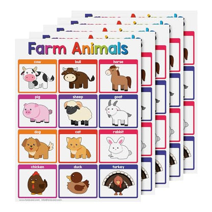 FoldCard Farm Animals Chart Educational Poster 8.5x11 5pk - color: Farm Animals
