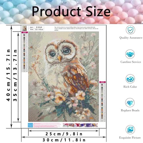 Diamond Art Kits for Adults - Owl Flower Diamond Painting Kits 12X16 inch - color: Owl Flower