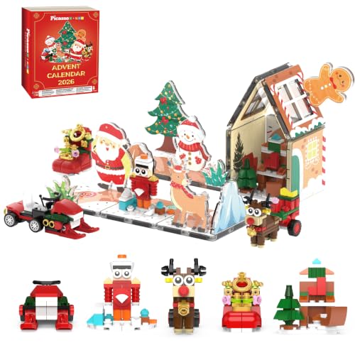 PicassoTiles Magnetic Tiles Building Brick Block Advent Calendar Christmas Theme Set Gingerbread House Holiday Toy Piece Surprise Countdown Magnet Tile STEM Learning Educational Gift for Kids PTA50 - color: Christmas Theme
