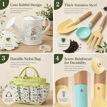 Kids Gardening Set Toys, 12PCS Garden Tool Kit for Kids and Toddlers with Tote Bag,Watering Can, Gloves, Shovel, Learning Outdoor Toys Gifts for Boys Girls Age 3-6 (Green) - color: green
