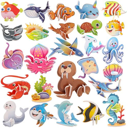 FOIMAS 3D Ocean Puzzles for Kids,30 Pack Educational Ocean Puzzle Shark Dolphin Turtle Octopus for Kids Classroom Prize Gifts Party Favor Supply - style: Ocean