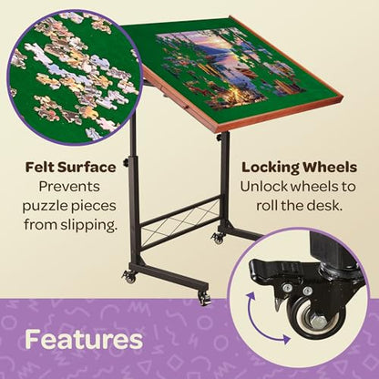 JoyBerri Jigsaw Puzzle Table with Drawers – Adjustable Height, All Ages - style: Green