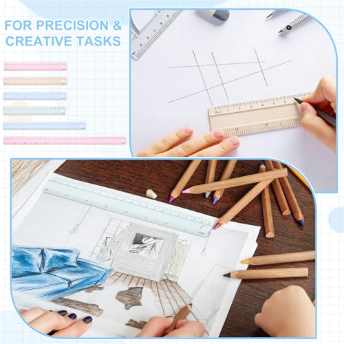 PATIKIL Metal Ruler 8 Inch/20cm, 4 Pcs Aluminum Straight Edge Ruler, Dual Scale Measuring Tool with Inch/Centimeter Scales & Hole for Math Office Drawing Engineering Home, Pink/Yellow - color: Pink/Yellow
