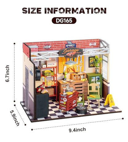 Rowood Miniature House Kit,DIY Miniature Dollhouse Craft Kits for Adults,Mini House Kits with LED,Birthday for Ages 14+(Garage Workshop) - style: Garage Workshop