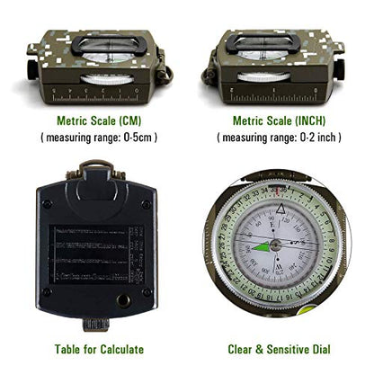 Eyeskey Multifunctional Tactical Survival Military Compass with Lanyard & Pouch | Waterproof & Impact Resistant | Lensatic Sighting Compass for Hiking - color: EK1001 Camouflage Compass