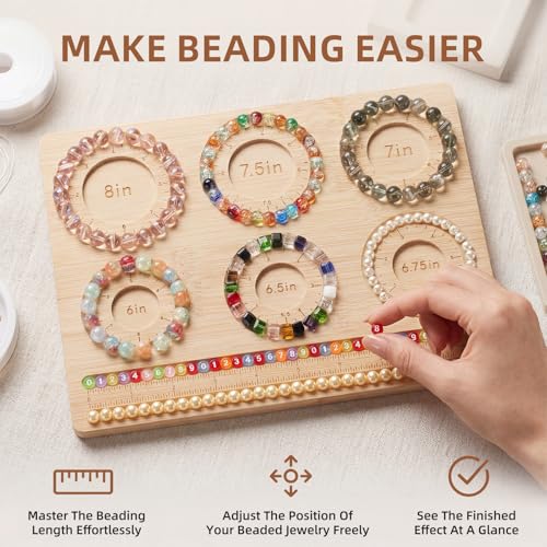YCGY Premium Bamboo Bead Board for Jewelry Making, DIY Bracelet Beading Board with Compartments for Bracelet & Necklace Crafting and More