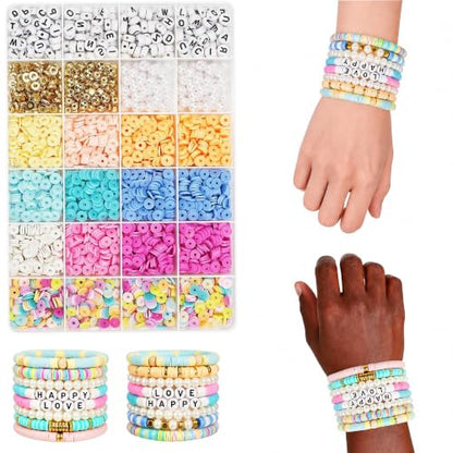 Bead Bracelet Making Kit –3600 Colorful Clay Beads Set with Gold Beads,Polymer Heishi Beads Charms – Jewelry Making Supplies for Crafting, Handmade Accessories & DIY Projects - color: style 08