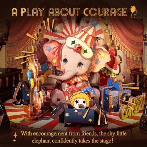 CUTEBEE 3D Wooden Puzzles Music Box - DIY Theater Model Kit with LED Light, 413 Pcs Rotating Miniature House Kit for Adults, Home Bookshelf Decor, Birthday Valentines Day Gifts (Animal Carnival)