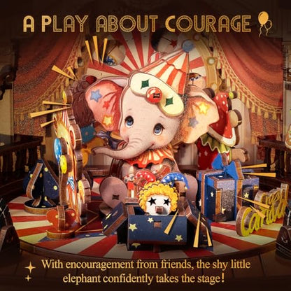 CUTEBEE 3D Wooden Puzzles Music Box - DIY Theater Model Kit with LED Light, 413 Pcs Rotating Miniature House Kit for Adults, Home Bookshelf Decor, Birthday Valentines Day Gifts (Animal Carnival)