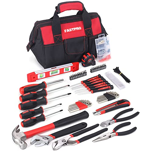 FASTPRO 215-Piece Home Repairing Tool Set with 12-Inch Bag, Red - color: Red