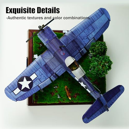 3D Wooden Puzzles for Adults, DIY Miniature Aircraft Model Kit, Airplane Building Set, Book Nook Kit, Diorama1:48 Scale F4U Corsair with Display Base, Gift for Teens and Adults (Navy Plane)