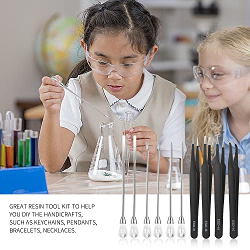 11 Pcs Resin Mold Tools Set Stirring Needle Spoon Tool Tweezers Precision Kit,Anti-Static Electronics Tweezers Set for Resin Art Crafts,Jewelry Making,DIY Silicone Epoxy Casting Resin Molds(White) - color: White & Black