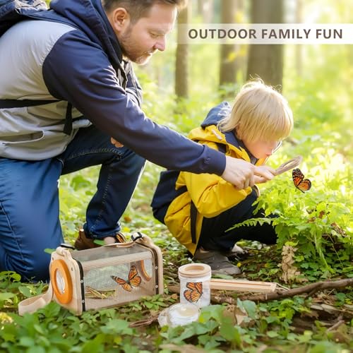 Montessori Wooden Bug Catcher Kit for Kids - 8-in-1 Outdoor Explorer Set with Habitat, Net & Magnifying Glass STEM Learning Toys for Ages 3-8 Nature Gift for Boys & Girls