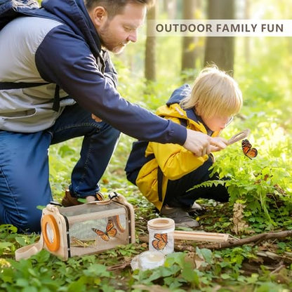 Montessori Wooden Bug Catcher Kit for Kids - 8-in-1 Outdoor Explorer Set with Habitat, Net & Magnifying Glass STEM Learning Toys for Ages 3-8 Nature Gift for Boys & Girls