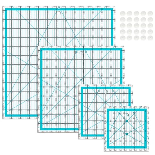 VPVPV 4 Piece Quilting Ruler,Acrylic Square Ruler,Quilting Templates,with Non Slip Rings 25 Pieces（4.5“X4.5”、6“X6”、9.5“X9.5”、12.5“X12.5”） - color: Blue-4