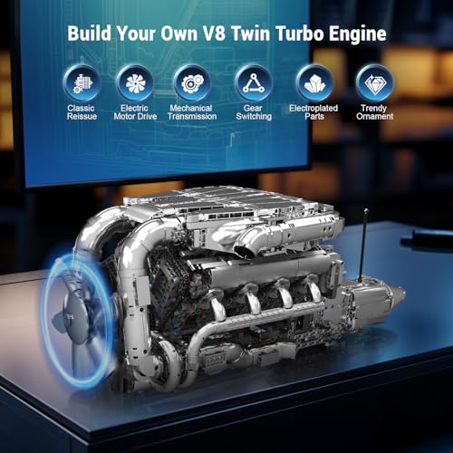 Mould King V8 Twin Turbo Engine Model Kit that Works - 2899+ PCS Build Your Own Visible Model Engine Kit for Adults with Motor and Battery, Building Blocks for Adults, DIY STEM Construction Toys - style: WX-10168