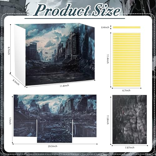 AmazingSpark 2 Set City Debris Diorama Box and Cracked Sticker Decor, City Ruins Diorama Project Supplies Set, Destroyed Building Scene Model Display Case with Double Sided Tapes for DIY Crafts - style: City Debris