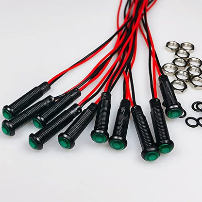 Gebildet 10pcs LED Plastic Indicator Pilot Light AC/DC 12-24V Mounting Hole Size 6mm(Green) - color: green/12-24V/black shell