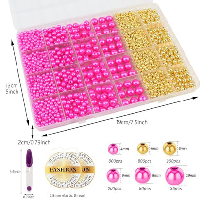 2116 Pcs Hot Pink Pearl Bracelet Making Kit Gold Beads for Bracelets - color: 15-Hot Pink & Gold