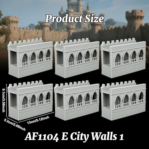 AUSPDICE DND Terrain 25mm Unpainted Medieval City Walls, 6-Piece RPG Set - color: Af1104 E City Walls 1