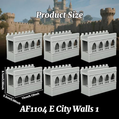 AUSPDICE DND Terrain 25mm Unpainted Medieval City Walls, 6-Piece RPG Set - color: Af1104 E City Walls 1