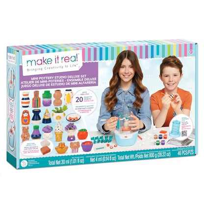 Make It Real: Mini Pottery Studio Deluxe Set - DIY All-in-1 Sculpting Craft Kit, All Skill Levels, Miniature Clay Projects, Kids Girls & Tweens Age 8+ - style: Deluxe
