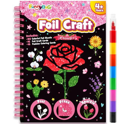 FUNNYB&G Foil Art Craft Kit for Kids, Sparkly Birthday Gift Toy for Girls - style: Flower