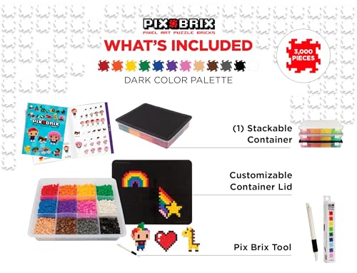 Pix Brix Pixel Puzzle Building Bricks, 3,000 Piece Container, Dark Palette - color: Dark, size: 3000pc