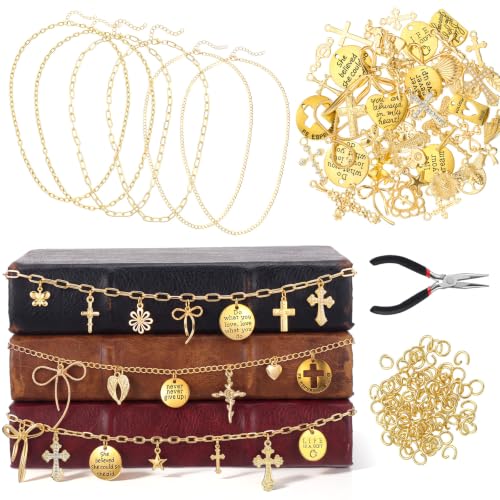 124 Pcs Bible Chain Making Kit Bible Charms, Cross - style: Cross