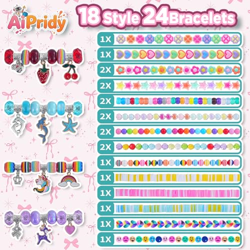 AIPRIDY Creative Beading Kit, Charm Bracelet Jewelry Making Kit for Kids, 18 Styles, 24 Pack Bracelet Wands,Classroom Prizes,Goodie Bags Stuffers, Ages 4+ (700, Pink) - color: Pink