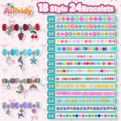 AIPRIDY Creative Beading Kit, Charm Bracelet Jewelry Making Kit for Kids, 18 Styles, 24 Pack Bracelet Wands,Classroom Prizes,Goodie Bags Stuffers, Ages 4+ (700, Pink) - color: Pink