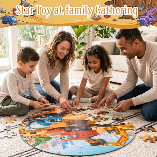 Civaner 70 Pieces Floor Puzzles Round Large Puzzles, Construction Vehicles - style: Construction Vehicles
