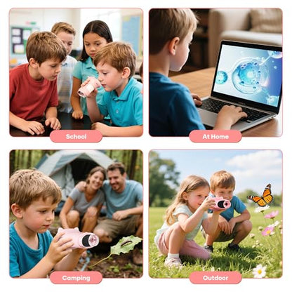 Kids Digital Microscope, 1000X with 2.4" IPS Screen - color: Pink2