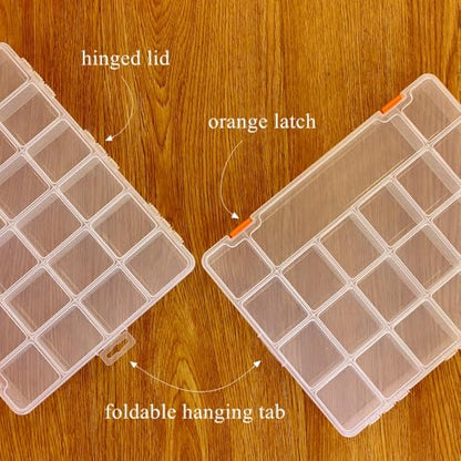 2 Pack Fixed 21 Grids Large Clear Plastic Storage Box, Transparent Organizer Container Case for Small Parts, Bead, Button, Jewelry, Diamond, Craft Supplies,Sewing Kit, DIY Accessories - size: L