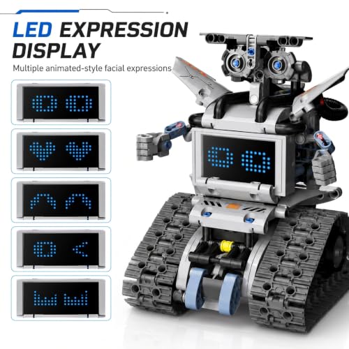 5-in-1 STEM Building Blocks Kit - 2.4GHz RC and Phone App Controls. Programmable Robot Toy. Gifts for Kid Boys Girls Ages 5 6 7 8 9 10 11 12 13