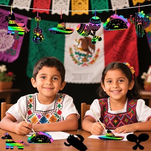 36 PCS Cinco de Mayo Crafts for Kids, Mexican Scratch Art Party Favors - style: Cinco De Mayo Style