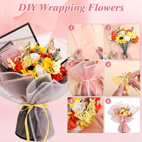 woric 93 Pcs Floral Bouquet Wrapping Paper Kits - color: Pink White Black