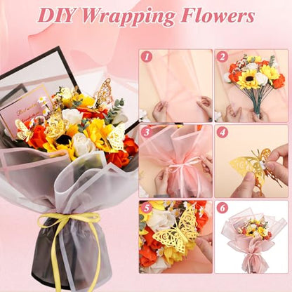 woric 93 Pcs Floral Bouquet Wrapping Paper Kits - color: Pink White Black