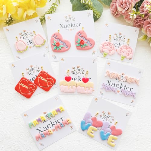 Mother’s Day Polymer Clay Cutters & Stamps Set - 10pcs Sharp & Durable Mom, MAMA, LOVE, Puzzle Heart, Envelope & Cake Shapes for DIY Earring Jewelry Making, Soft Clay Crafts & Holiday Supplies - color: 2L color