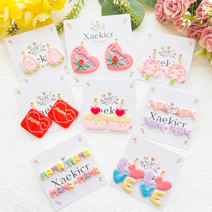 Mother’s Day Polymer Clay Cutters & Stamps Set - 10pcs Sharp & Durable Mom, MAMA, LOVE, Puzzle Heart, Envelope & Cake Shapes for DIY Earring Jewelry Making, Soft Clay Crafts & Holiday Supplies - color: 2L color