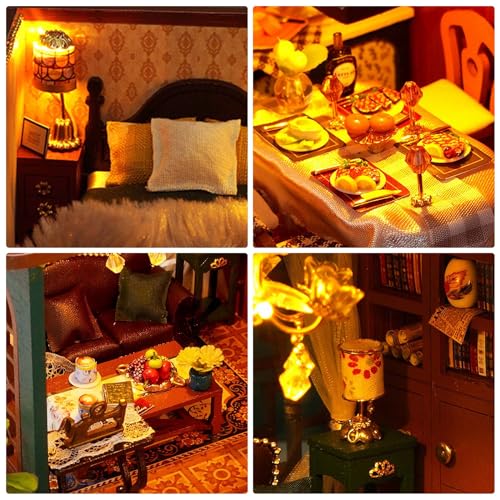 Miniature House Kit, DIY Dollhouse Kit with Dust Cover for Adults